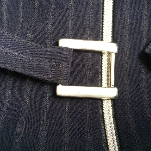 Vintage Joseph Ribkoff Womens Striped Jacket Sz 10 Navy Blue Belted Zip Closure - Picture 7 of 10